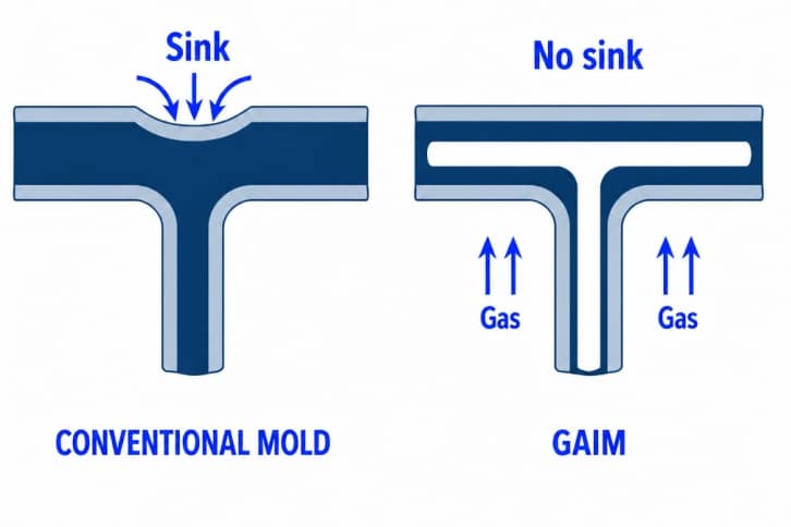 Gas-assist-injection-molding-cycle-time-comparison-diagram-versus-conventional-injection-molding-process