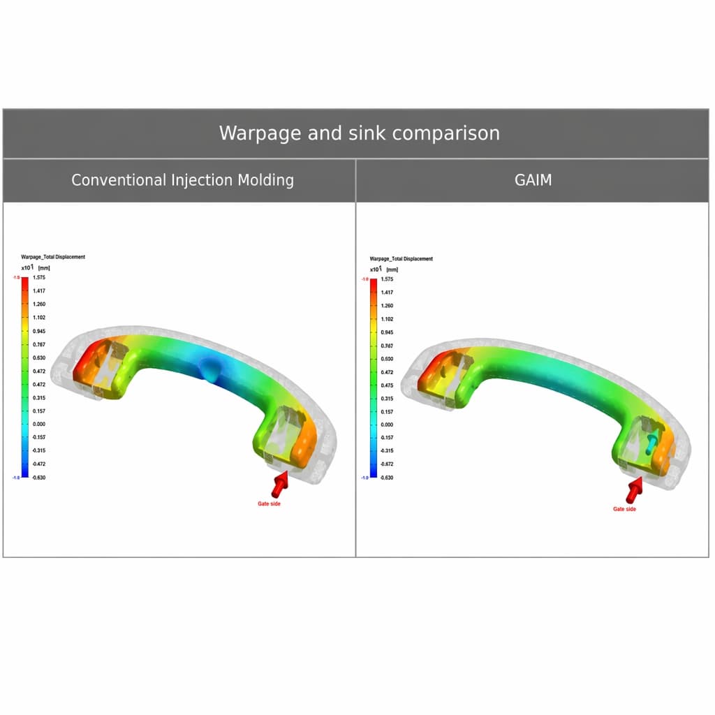 DFM-Mold-flow-analysis-simulation-for-gas-assisted-injection-molding-showing-nitrogen-gas-path-and-polymer-filling-pattern