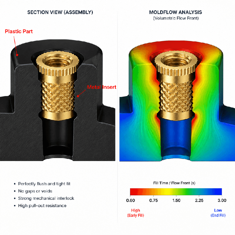 mold-flow-analysis-for-custom-brass-insert-molding-parts