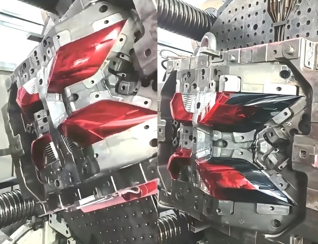 2K-two-shot-automotive-injection-mold-producing-hard-hard-plastic-resin-in-two-colors-for-lamp-cover