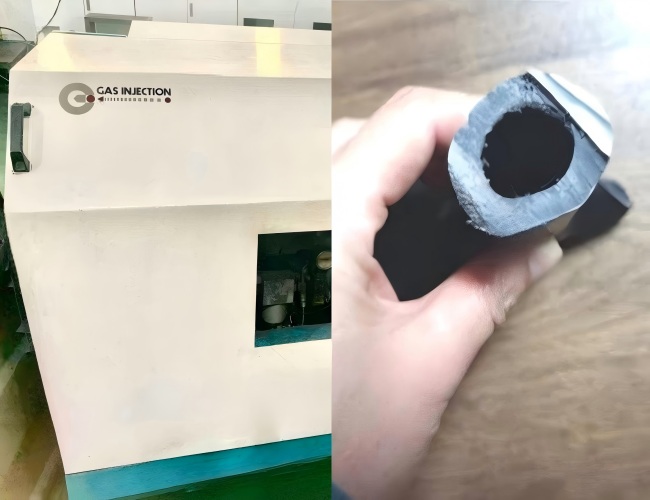 Gas-assisted-automotive-mold-for-thick-handles-and-frames-controlling-sink-and-warpage