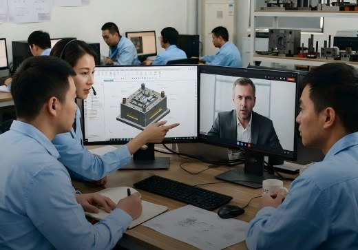 KTM-engineering-team-reviewing-injection-mold-project-progress-on-a-video-call-with-an-overseas-client