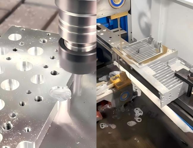 wire-cutting-precise-holes-in-a-machined-aluminum-part-to-print.