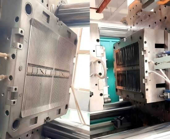 Multi-cavity cable tie mold with a branching runner layout
