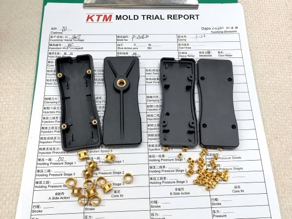 ABS housing and brass insert project produced from a single-cavity mold