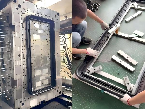 Large molded beam held for dimensional inspection